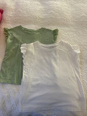 Kids Lace-Sleeve Tee - White and Sage Green